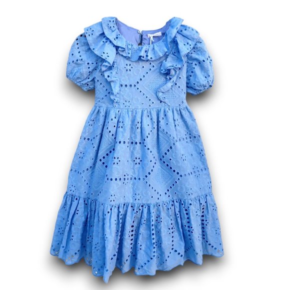 LULU BY MISS GRANT Blue Eyelet Cottage Puff Sleeve Dress - Picture 1 of 7